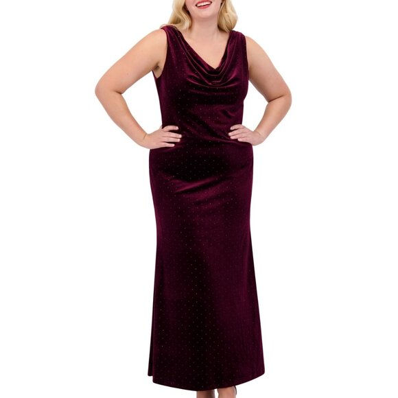 Eliza J Plus Rhinestone Embellished Velvet Cowlneck Gown – Wine – NWT Size 16W - Picture 2 of 5